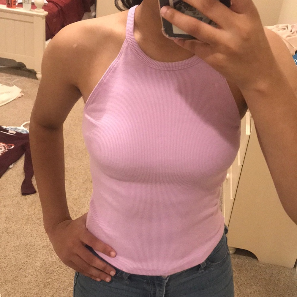 Garage Lilac Crop Highneck Racerback Ribbed S Tank